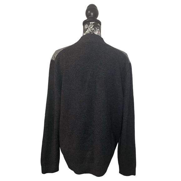 BOSS Hugo Boss Lambs Wool Jacquard Knit V-Neck Sweater Gray White - Size Large - Picture 3 of 9